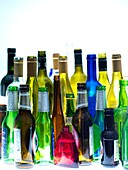 Empty wine and beer bottles