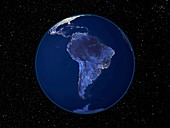 South America at night,satellite image