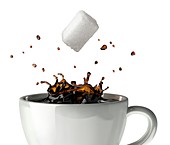 Sugar cube falling into coffee,artwork