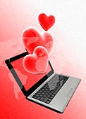 Laptop and hearts,artwork