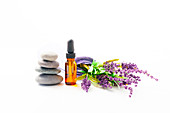 Lavender flowers and aromatherapy oil