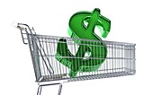 US dollar sign inside a trolley,artwork