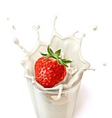 Strawberry splashing into milk,artwork