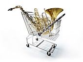 Shopping trolley and musical instruments