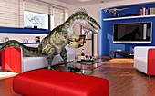 Dinosaur in a living room,artwork