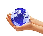 Person holding globe,artwork