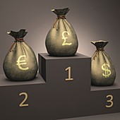 Currencies on a podium,illustration