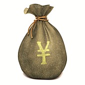 Bag with Japanese yen sign,illustration