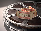 Cinema tickets and movie reel