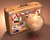 Vintage globe and suitcase