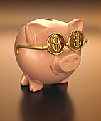 Piggy bank wearing glasses