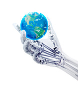 Robotic hand and globe,illustration