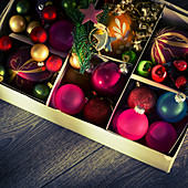 Christmas baubles in a box