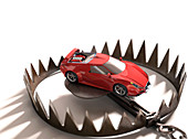 Animal trap with a toy car,illustration