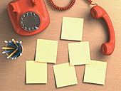 Red telephone and sticky notes