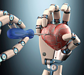 Robotic hand fixing heart,illustration