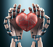 Robotic hands holding heart,illustration