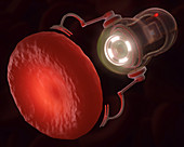 Nanobot and red blood cell,illustration