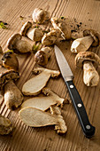 Mushrooms and knife