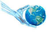 Robotic hand holding Earth,illustration