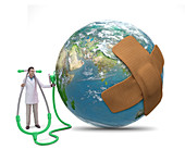 Doctor examining Earth,illustration