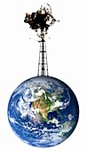 Planet earth with an oil well