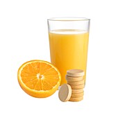Orange juice,orange and vitamin c tablet