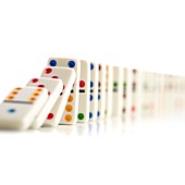 Colourful dominoes falling down