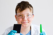 Boy wearing protective goggles