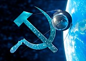 Sputnik and the Russian hammer and sickle