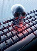 Skull on computer keyboard,Illustration