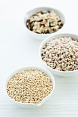 Barley,rice and quinoa in bowls