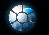 Round window with view of Earth