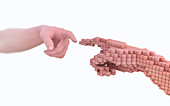 Human hand made from voxels