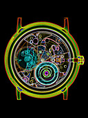 Coloured X-ray of a 17-jewel wrist-watch