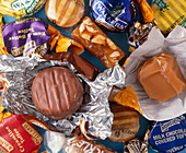 Assortment of confectionery including chocolate