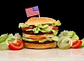 Double hamburger with American flag