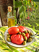 Assortment of fruit with olive oil