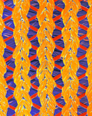 False-colour SEM of lycra/nylon woven fabric