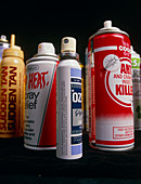 Assorted aerosol spray cans