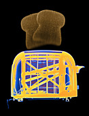 Coloured X-ray of a toaster with toast popping-up