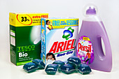 Assorted washing powders and liquids