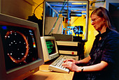 Researcher using an X-ray diffractometer