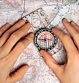 Magnetic compass and map