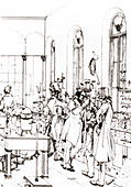 Drawing of von Hofmann,Boeckmann,Scherer in lab
