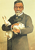 Drawing of French chemist Louis Pasteur & rabbits