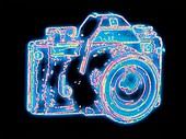Computer graphic of a Nikon SLR camera
