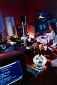Researcher uses a scanning electron microscope