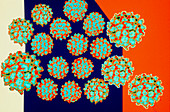 Coloured TEM of Papilloma viruses