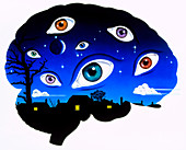 Artwork of brain depicting insomnia,or dreaming